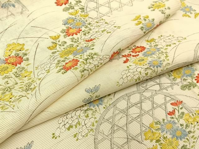 平和屋着物＊夏物 小紋 絽 手描き 籬草花文 正絹 逸品 BAAW5072hj