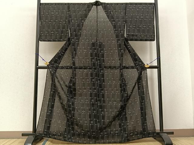 平和屋着物＊夏物 本場琉球絣 夏琉球 黒地 正絹 逸品 BAAW5074hj