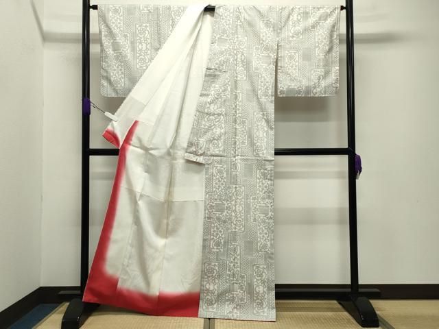 平和屋着物○本場大島紬 白大島 7マルキ 色紙重ね花唐草文 正絹 逸品