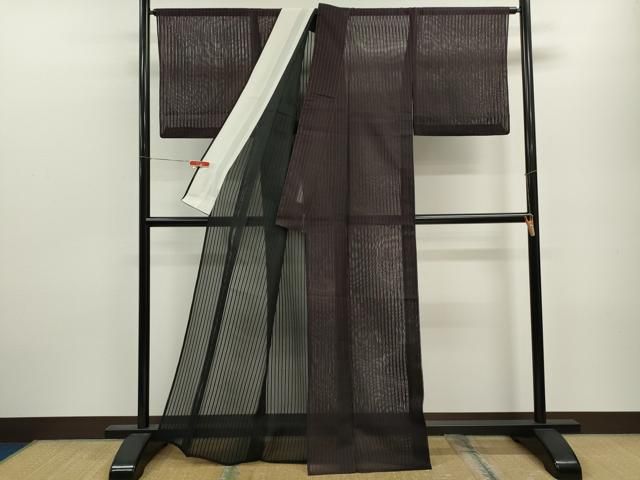 平和屋着物＊夏物 小紋 紗 縞 黒地 正絹 逸品 CABB9756ze - メルカリ