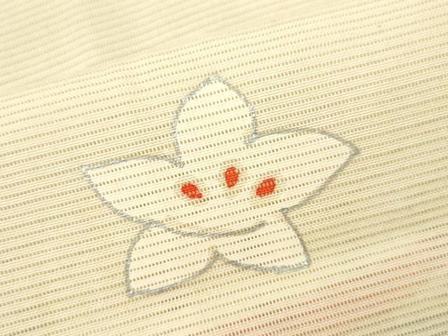 平和屋着物＊夏物 小紋 絽 芝草舞花文 銀彩 正絹 逸品 CABB9758ze