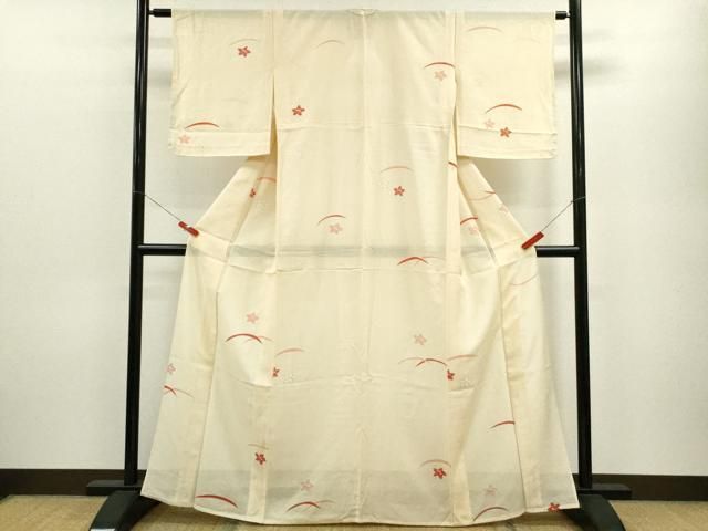 平和屋着物＊夏物 小紋 絽 芝草舞花文 銀彩 正絹 逸品 CABB9758ze