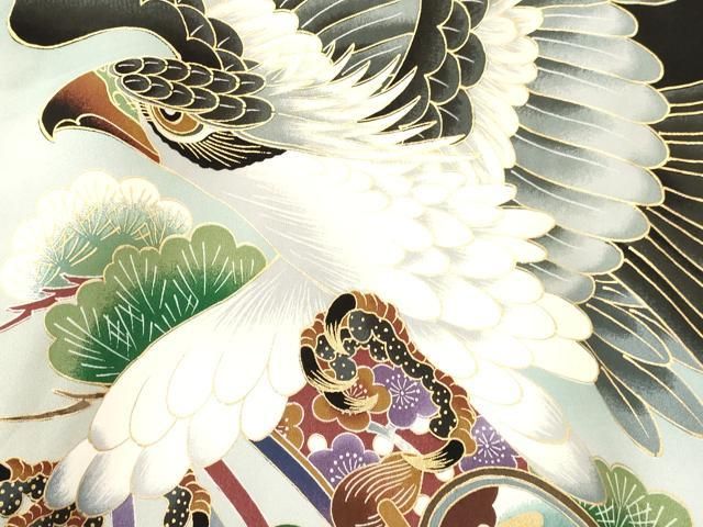 平和屋着物[]お宮参り 男の子 祝着 産着 初着 のしめ 鷹 鷲 扇面鼓松文