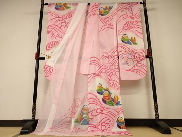 平和屋着物＊夏物 振袖 絽 鴛鴦文 金彩 洗える着物 AABF1604jd - メルカリ