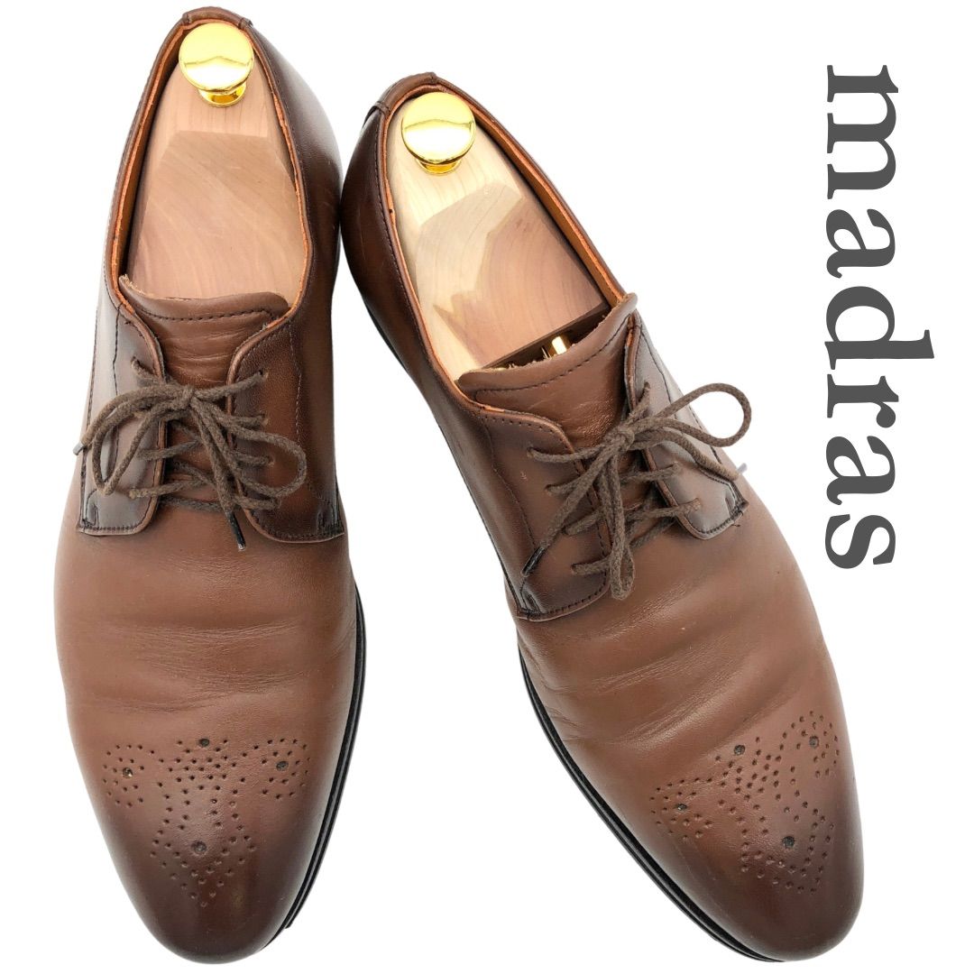 madras ドレスシューズ 本革 メダリオン プレーントゥ ブラウン 2052 A