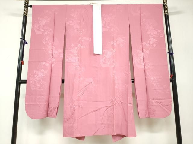 平和屋着物○振袖用長襦袢 無双仕立て 地紙重ね御所車草花地紋 今様色