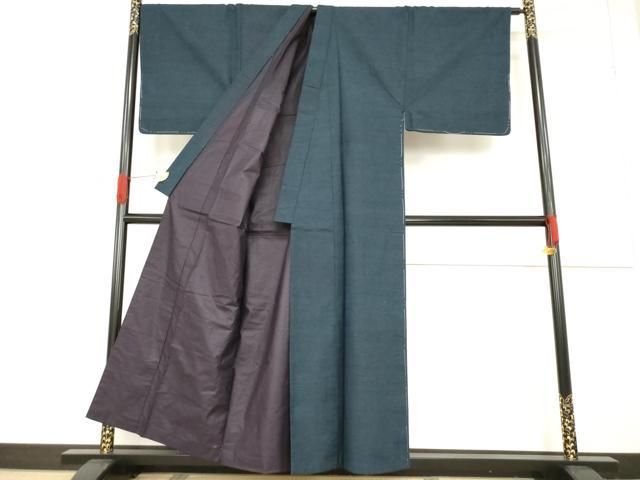 平和屋着物○男性 久能紬 アンサンブル 藍鉄色 証紙付き 正絹 逸品 未