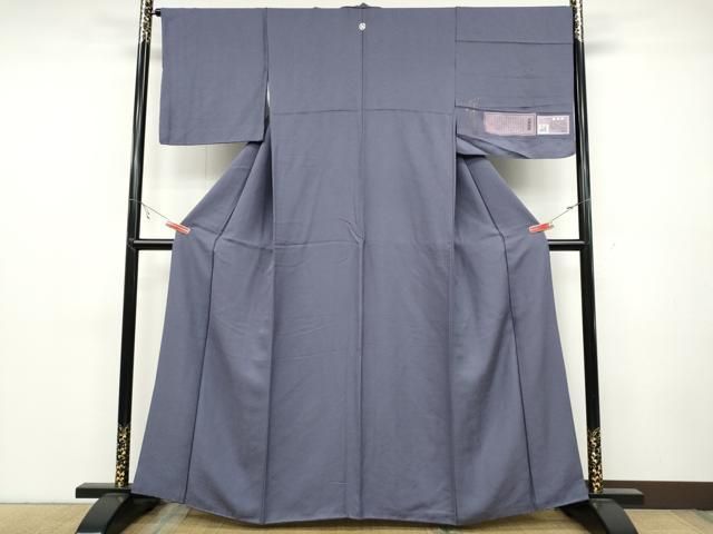 平和屋着物○上質な色無地 作家物 草木染 万雄彩 霞地紋 紫苑色 証紙