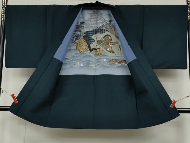 平和屋着物○男性 紬 アンサンブル 色無地 褐返色 正絹 逸品