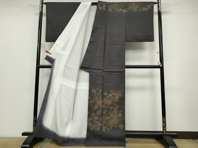 平和屋着物○染織の名門 しょうざん 生紬 訪問着 草花文 金彩 正絹