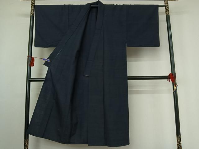 平和屋着物▽男性 紬 単衣 アンサンブル 濃藍色 正絹 逸品 AABF2733jh