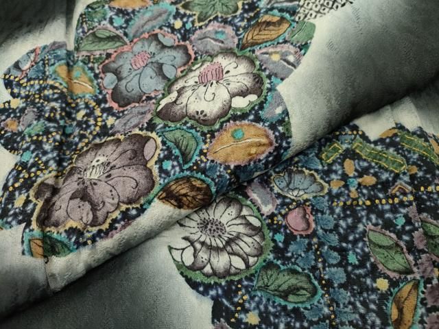 平和屋着物○訪問着 絞り 辻が花 舞桜 蛍暈し 黒地 正絹 逸品