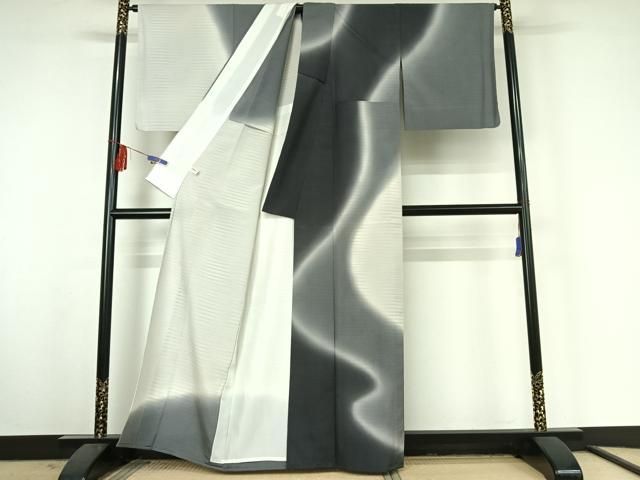 平和屋着物▽本塩沢 やまだ織 訪問着 染色作家 桐村博 単衣 霞文 暈し