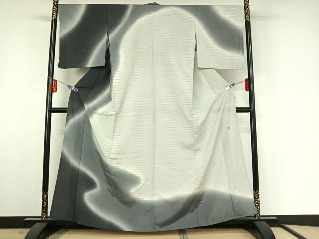 平和屋着物▽本塩沢 やまだ織 訪問着 染色作家 桐村博 単衣 霞文 暈し