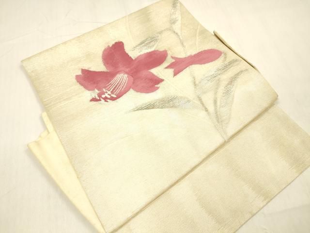 平和屋着物＊夏物 つけ帯 草花文 銀糸 引箔 正絹 逸品 DABB3465cm
