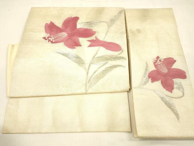 平和屋着物＊夏物　つけ帯　紫陽花草葉文　金銀糸　正絹　逸品　DABA0520cm 平和屋着物＊夏物 つけ帯 草花文 銀糸 引箔 正絹 逸品 DABB3465cm