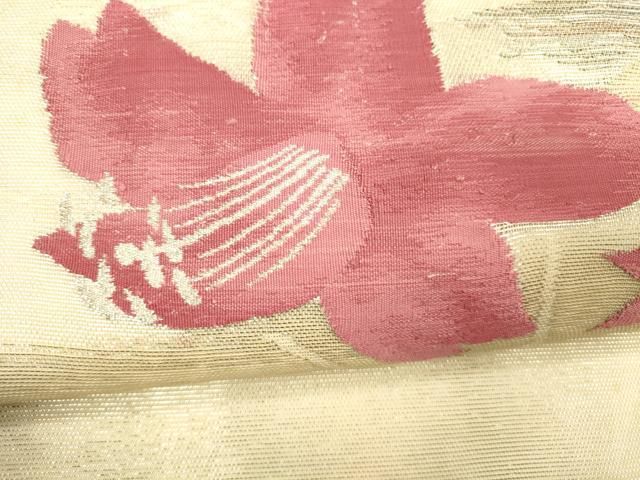 平和屋着物＊夏物 つけ帯 草花文 銀糸 引箔 正絹 逸品 DABB3465cm