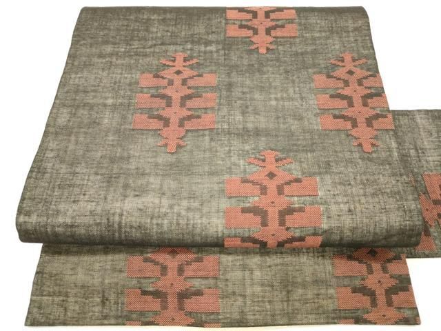 平和屋着物＊夏物 九寸名古屋帯 抽象文様 黒地 正絹 逸品 DABB3477cm