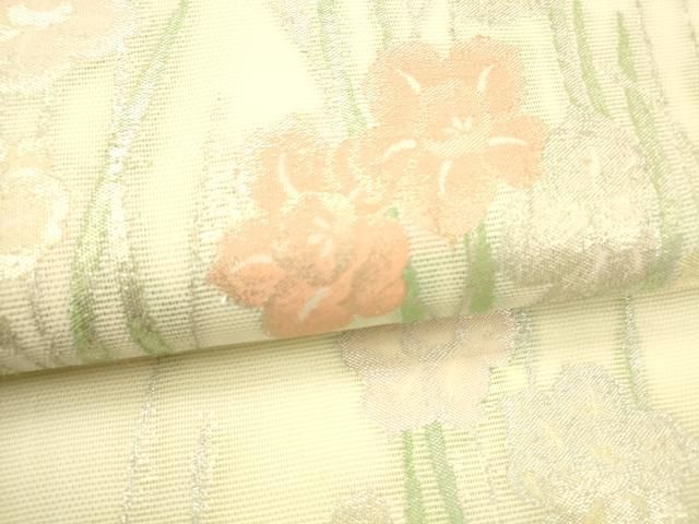 平和屋着物＊夏物 九寸名古屋帯 草花文 金銀糸 正絹 逸品 DABB3486cm