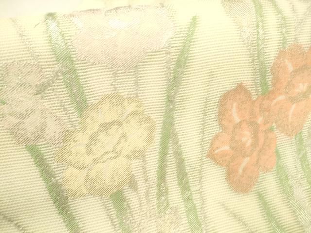 平和屋着物＊夏物 九寸名古屋帯 草花文 金銀糸 正絹 逸品 DABB3486cm