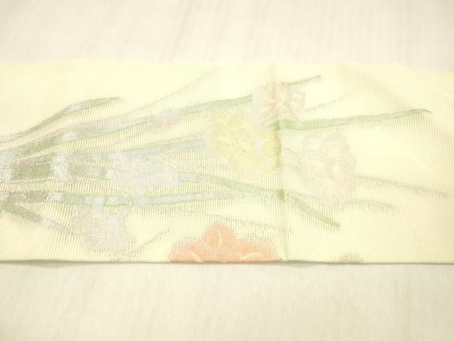 平和屋着物＊夏物 九寸名古屋帯 草花文 金銀糸 正絹 逸品 DABB3486cm