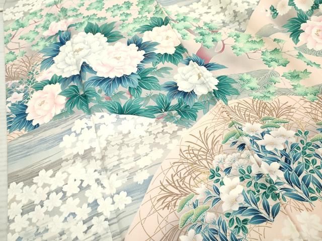 平和屋着物○訪問着 吉祥飛鶴草花文 暈し染め 金彩 正絹 逸品