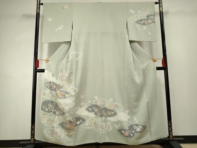 平和屋着物○創業460年・千總 訪問着 駒刺繍 絞り 雲取り草花文 金彩