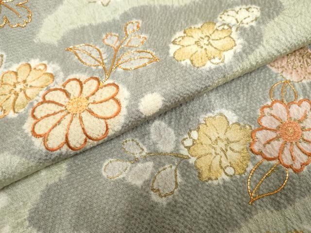 平和屋着物●創業460年・千總　訪問着　駒刺繍　絞り　雲取り草花文　金彩　正絹　逸品　AABF2979cs 平和屋着物○創業460年・千總 訪問着 駒刺繍 絞り 雲取り草花文 金彩
