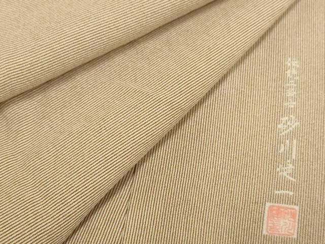 平和屋着物●江戸小紋　万筋　茶色×象牙色　正絹　逸品　AABE3993ph 平和屋着物○伝統工芸士 砂川健一 江戸小紋 万筋 白茶色×薄卵色 正絹