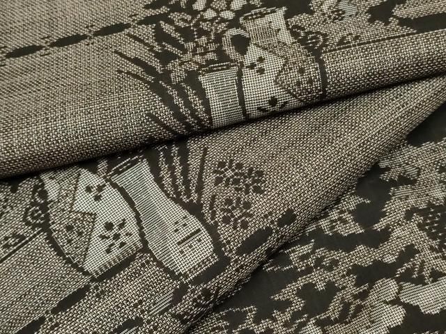 平和屋着物○本場大島紬 泥染め カタス9マルキ 陶器花松文 正絹 逸品