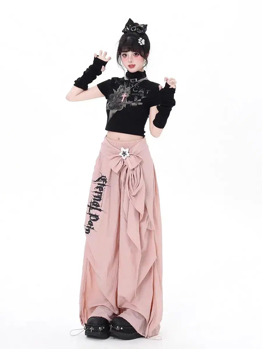 crazy girl リー リボン ワイド ジョガー パンツ 2種 サブカルチャー パンク 地雷系