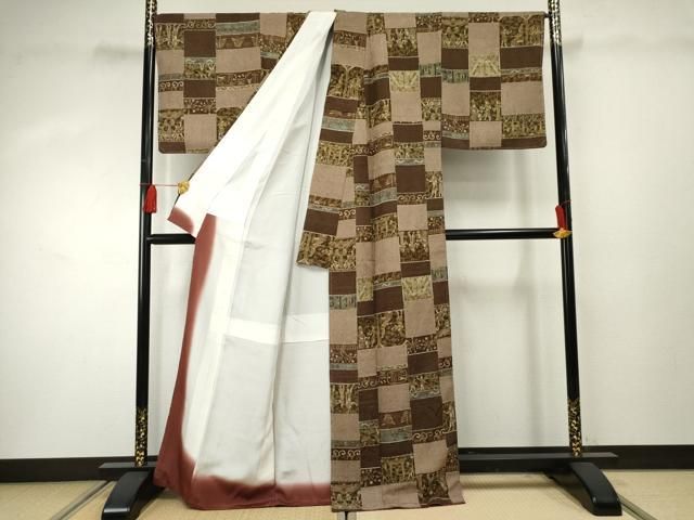 平和屋着物○上質な小紋 京友禅 柿渋染 古代エジプト壁画文様 丹後