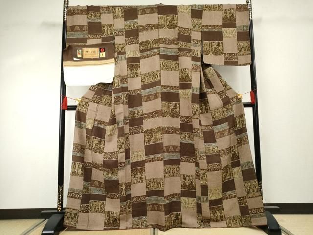 平和屋着物○上質な小紋 京友禅 柿渋染 古代エジプト壁画文様 丹後