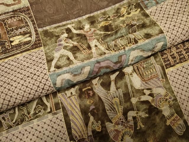 平和屋着物○上質な小紋 京友禅 柿渋染 古代エジプト壁画文様 丹後