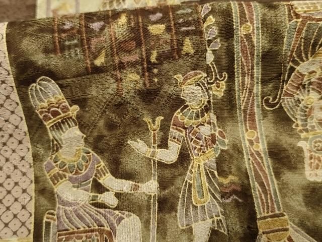 平和屋着物○上質な小紋 京友禅 柿渋染 古代エジプト壁画文様 丹後