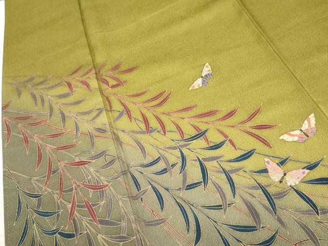 平和屋着物○染色作家 草野一騎 訪問着 舞蝶枝葉文 暈し染め 金彩 正絹