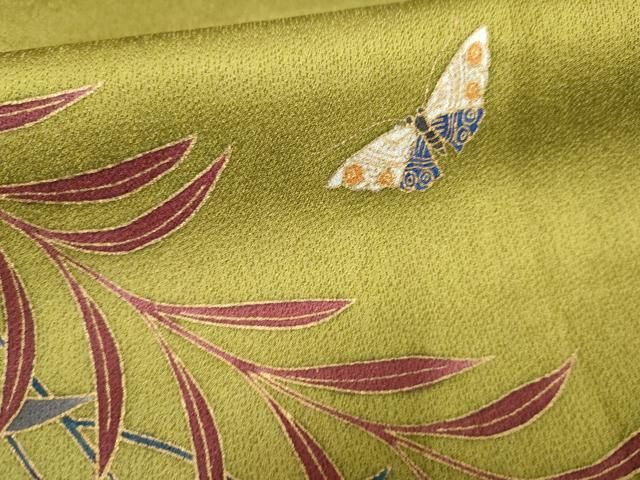 平和屋着物○染色作家 草野一騎 訪問着 舞蝶枝葉文 暈し染め 金彩 正絹