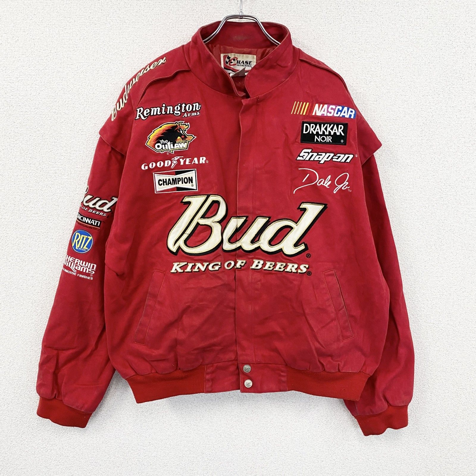古着 90 s CHASE Budweiser レーシングジャケット 企業ロゴ 赤 レッド XLサイズ