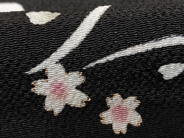 平和屋着物○上質な小紋 舞桜文 黒地 金彩 鬼しぼ縮緬 正絹 逸品