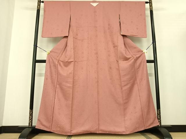 平和屋着物○上質な色無地 ふくれ織 辻が花地紋 薄紅色 正絹 逸品 未