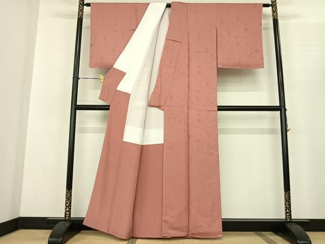 平和屋着物○上質な色無地 ふくれ織 辻が花地紋 薄紅色 正絹 逸品 未