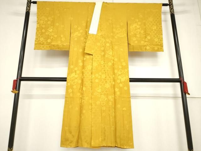 平和屋着物○長襦袢 無双仕立て 花蝶丸地紋 山吹茶色 やまと誂製 正絹