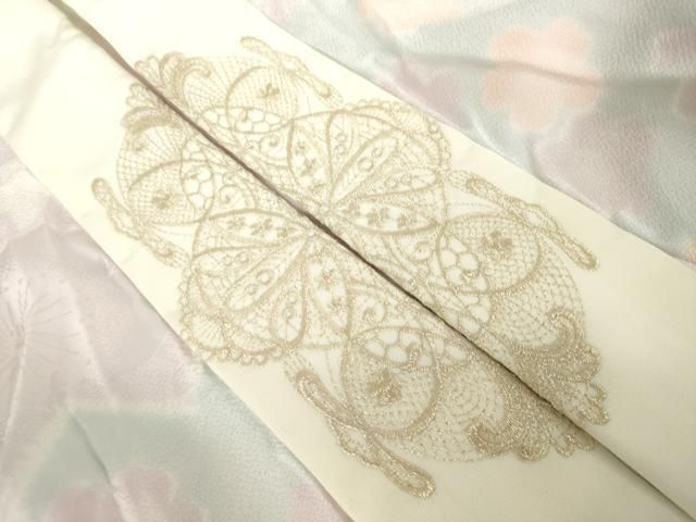 平和屋着物○振袖用長襦袢 無双仕立て 舞花文 半衿刺繍 正絹 逸品