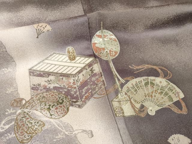 平和屋着物○松尾光琳 訪問着 器物文 銀彩 金通し地 正絹 逸品