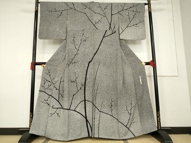 平和屋着物○二代目 川村久太郎 訪問着 枝蕾シルエット 黒地 正絹 逸品