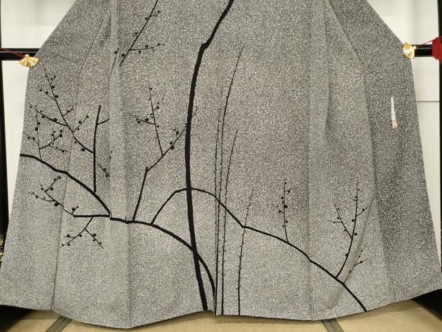 平和屋着物○二代目 川村久太郎 訪問着 枝蕾シルエット 黒地 正絹 逸品