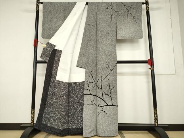 平和屋着物○二代目 川村久太郎 訪問着 枝蕾シルエット 黒地 正絹 逸品