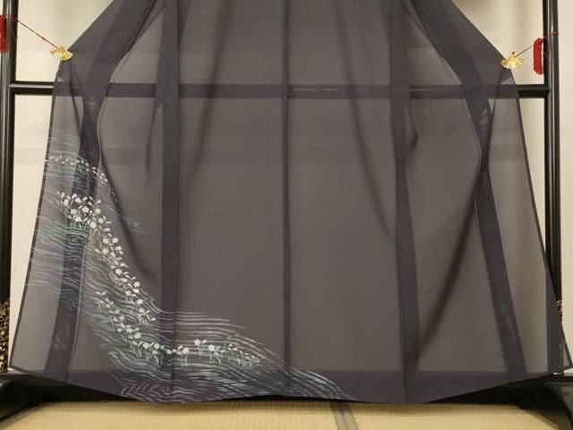 平和屋着物＊夏物 訪問着 絽 手描き 流水草花文 正絹 逸品 AABF2784jd