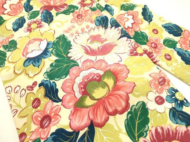 平和屋着物○アンティーク 大正ロマン 九寸名古屋帯 刺繍 草花 正絹