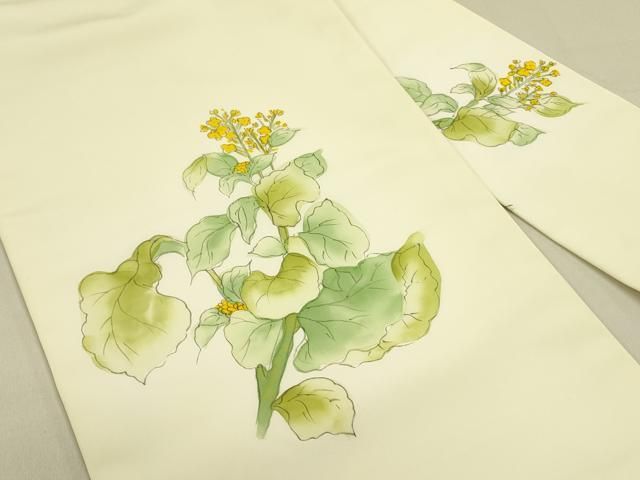 平和屋着物○塩瀬 九寸名古屋帯 手描き 草花 正絹 逸品 DABB7335op